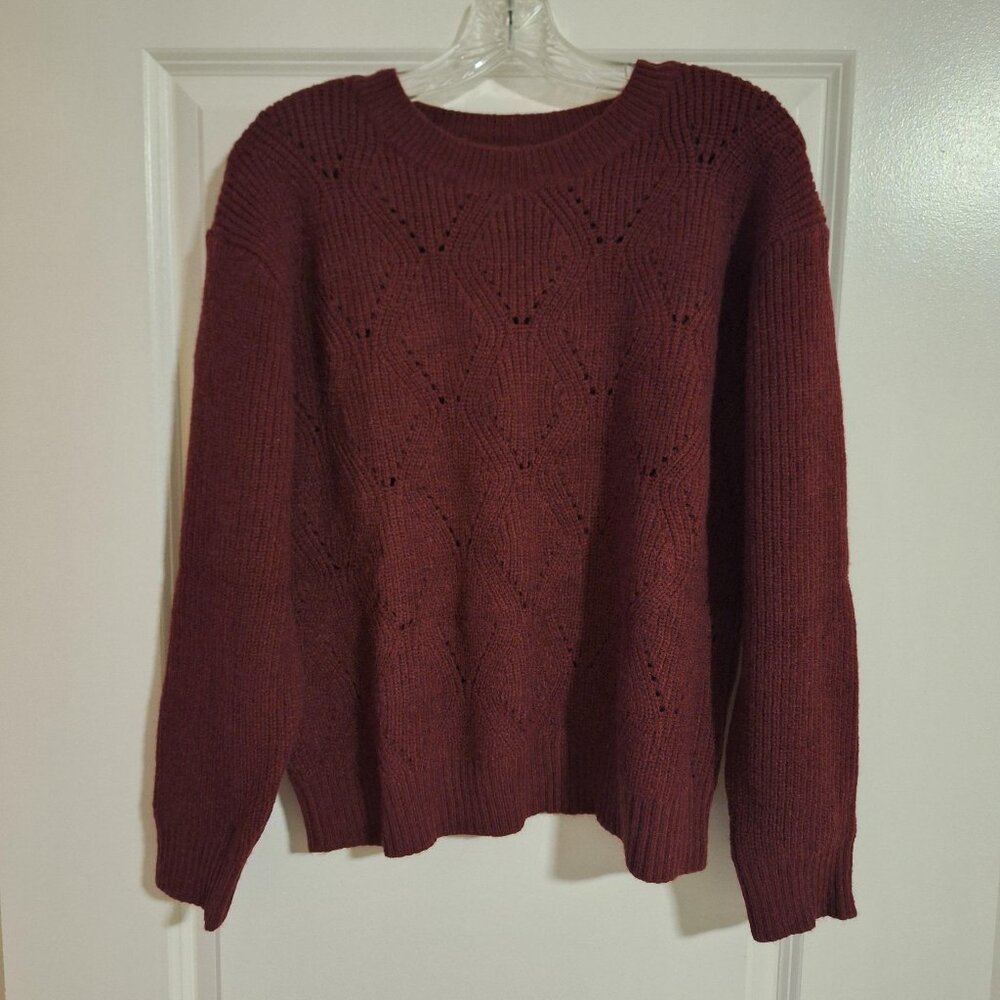 TEMU Pointelle Knit Crew Sweater